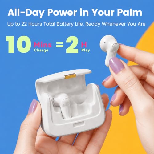 Image of ANCwear Wireless Earbuds with Mini Handbag Case, 22H Playtime, Pearl White