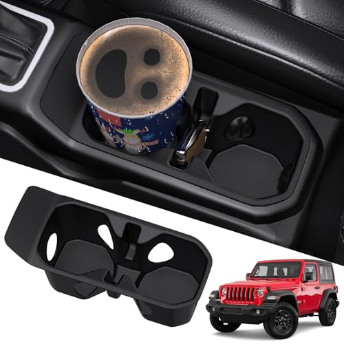 Updated Cup Holder Insert Fit for 20182025 Jeep Wrangler JL JLU 4XE & Gladiator JT 20202025 Accessories Premium Silicone Non-Slip Cup Holder Coaster Pad Heat Resistant (Not fit for JK/JKU)