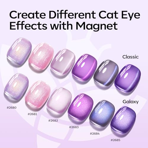 Image of modelones Cat Eye Gel Nail Polish, 6 Colors Purple Pink Glitter Gel Polish Set with Magnet Sparkle Galaxy Series Nail Polish Kit Soak Off Led Nail Art Manicure Salon DIY Gifts