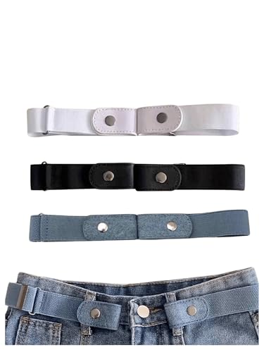 SHENHE Women's 3 Pack No Buckle Elastic Belt Invisible Canvas Stretchy Waist Belt for Jeans