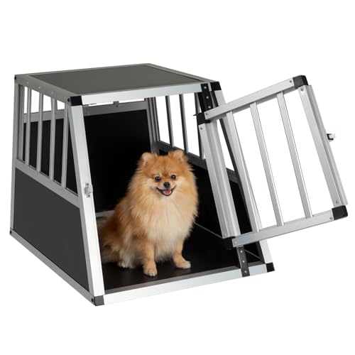 COSTWAY Trasportino per Cani Auto in Alluminio, Box Trasporto con Porta Bloccabile, Divisorio e Design Trapezoidale, Gabbia Antimorso per e Cani di Piccola Taglia (69,5 x 54 x 50,5 cm)