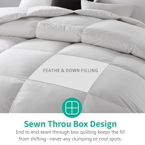 APSMILE Heavyweight Feather Down Comforter Oversized King Size - 100% Organic Cotton Quilted Thicker Winter Warmest Duvet Insert for Colder Weather/Sleepers (120x98, Ivory White)