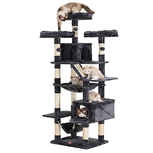 Heybly Cat Tree 73 Inches Xxl Large Cat Tower For Indoor Cats,Multi-Level Cat Furniture Condo For Large Cats With Padded Plush Perch, Cozy Basket And Scratching Posts Smoky Gray Hct030G #TOP8