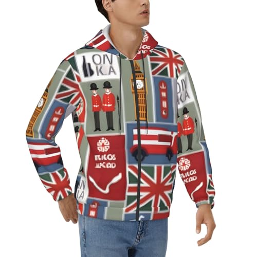 Sweat à capuche Angleterre homme, pull doux imprimé pour voyage