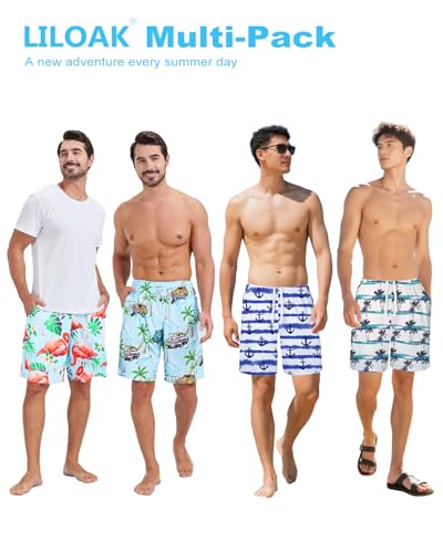 Liloak 2/3/4 Pack Men's Beach Shorts Casual 9" Inseam Elastic Waist Drawstring Quick Dry Board Shorts with Pockets2