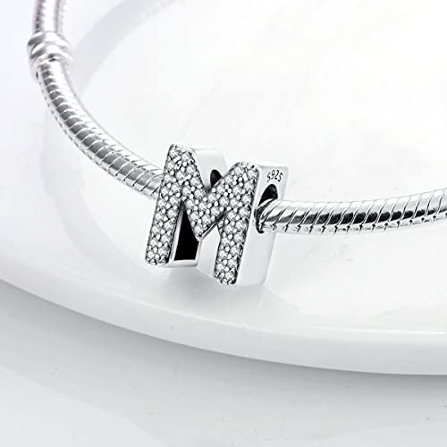 MULA 925 Sterling Silver Charms for Bracelets and Necklaces A-Z Alphabet Beads Dangle Pendants with 5A Cubic Zirconia Jewelry for Women3