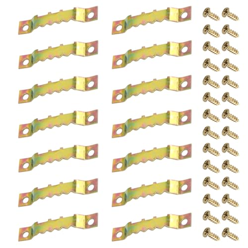 Image of 100 Pcs Sawtooth Hangers Picture Hanging Kit 1.77in Sawtooth Picture Hangers Picture Hooks with Screws Picture Frame Hangers for Photos Artwork Clock (Colored Gold /XK-JC)
