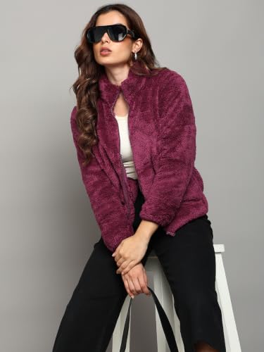 Image of Alan Jones Clothing Women's Fluffy Yarn Fleece Full-Zip Jacket | Soft Lightweight Warm Outerwear with Stand Collar & Piping at Hem & Cuffs