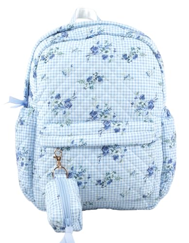 Tilly's Womens Floral Quilted Backpack, Blue & White