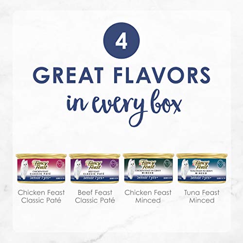 Image of Purina Fancy Feast High Protein Senior Wet Cat Food Variety Pack, Senior 7+ Chicken, Beef & Tuna Feasts - (2 Packs of 12) 3 oz. Cans
