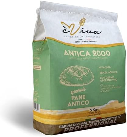Agricola Piano โ Antica 2000 | All-Purpose Flour/Plain Flour with Wheat Germ Kg 5 - Italian Type 0 from Ancient Soft Grains, 100% Natural Italian Flour with Live Wheat Germ, No Additives