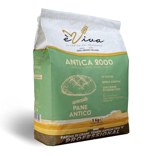 Agricola Piano - Antica 2.000 | Farine de Blé Tendre Ancien Type 55 kg 5 - Type 0 Italien - Farine Italienne 100% Naturelle sans Additifs, avec Germe de Blé Vivant, Pour Pains Anciens