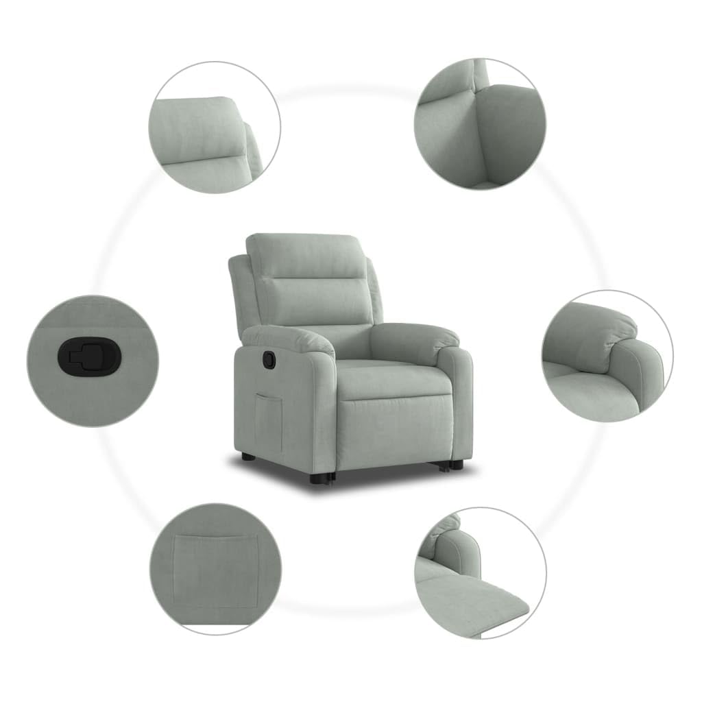 vidaXL Sillón Reclinable Elevable, Silla con Respaldo Reposabrazos, Sillón Orejero Ajustable, Asiento para Personas Mayores, Terciopelo Gris Claro