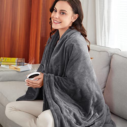 Heated Blanket Electric Throw, 10 Levels & 4H Timer Auto-Off, Machine Washable, Soft Flannel Sherpa Full Body Warming, Sofa Bed Office Use, Heating Blanket 50" X 60", Grey #TOP4