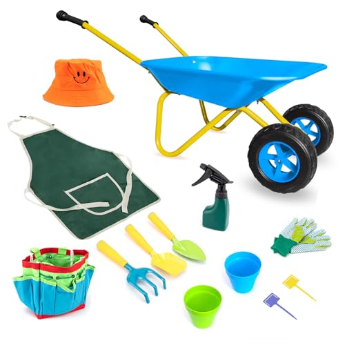 Kids Gardening Tool Wheelbarrow 2 Wheel Toddler Metal Wheelbarrow(Green)