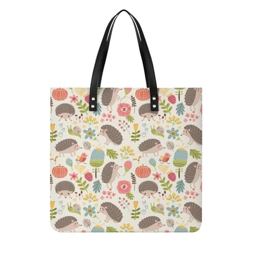 Sac shopping hérisson jaune pour femme : grand cabas tote bag à bandoulière 39x39cm