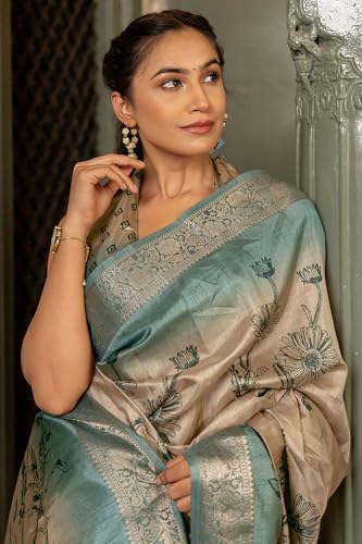 Image of MIRCHI FASHION Women Saree Floral Printed Silk Blend | Soft Traditional Drape for Wedding sari with Unstitched Blouse Piece