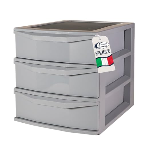 Sicignano Cassettiera Pratika 3 Cassetti | Polipropilene Robusto e Resistente | Made in Italy | 37x37,5x80 cm | Elegante con Ruote Bloccabili | Impilabile e Salvaspazio (Grigio)