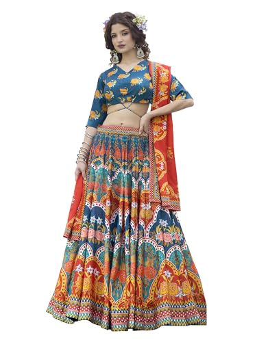 Image of PURVAJA Women's Chinon /Art Silk Semi-Stitched Lehenga choli
