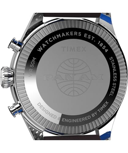 Timex Timex Chronograph Herren-Armbanduhr, 42 mm, braunes, zweiteiliges Lederarmband, blaues Zifferblatt, Edelstahlgehäuse TWG030000 – Ansicht 4