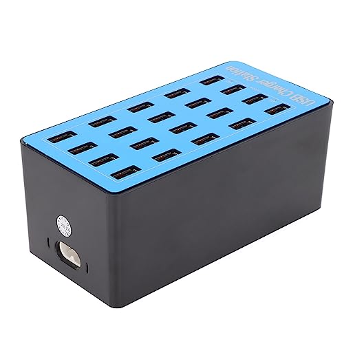 ZJchao Estación de Carga USB de 20 Puertos, Cargador Rápido USB Multipuerto de 100W 5V 20A con Chip Inteligente y Ventilador de Refrigeración de 50°, para Teléfono, Tableta, Portátil y (Enchufe de