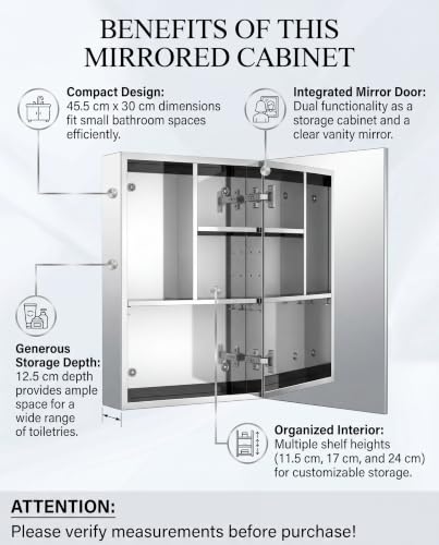 Image of Dropin (12x18 Inch, Chrome Finish 304 Stainless Steel Bathroom Mirror Cabinet, Heavy-Duty Wall Mounted Storage Cabinet with Separate Compartments