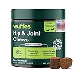 Wuffes Advanced Dog Hip and Joint Supplement with Glucosamine, Chondroitin, Omega 3, MSM, and Green Lipped Mussel, 60 Pork Flavored Chews for Small and Medium Dog Breeds