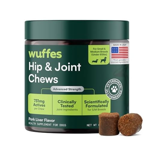 Wuffes Advanced Dog Hip and Joint Supplement with Glucosamine, Chondroitin, Omega 3, MSM, and Green Lipped Mussel, 60 Pork Flavored Chews for Small and Medium Dog Breeds