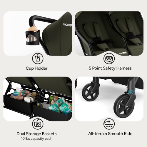 Image of Mompush Lithe Double Stroller, Lightweight Side by Side, Infant & Toddler