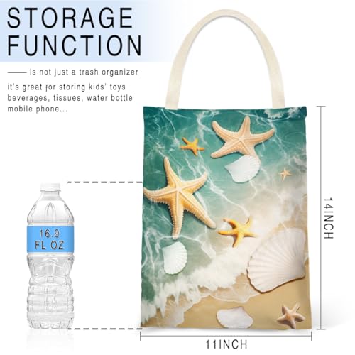 Image of IRADA Car Trash Bag Hanging No Snap Small Garbage Bag for Car Back Seat Cute Printed One-Handed Strap Trash Bags Car Accessories-Starfish Car Trash Bags
