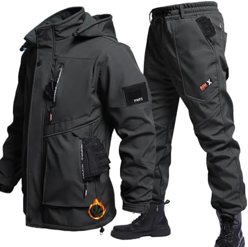 （07:30時点） [ｉｎｏｔｅｎｋａ] アウトドアジャケット 上下セット メンズ 厚手 登山服 防寒着 360°体温循環 ハイキングジャケット フード付き 裏起毛 撥水 防風 スキーウェア マウンテンパーカー トレッキングパンツ 作業着 春秋冬 保温 (XL ブラック)