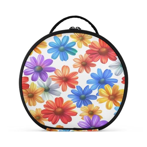 Takiito Colorful Daisies Travel Makeup Case Portable Makeup Box Artist Cosmetic Case Organizer With Adjustable Dividers