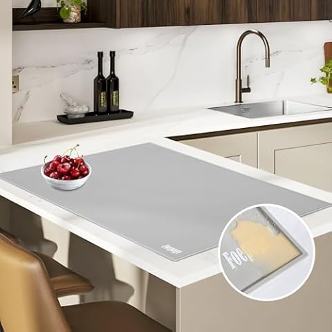 31.5 x 23.6 x 0.06 Inches Extra Thick Silicone Mat with Lip 0.22" Raised Edge for Resin, Large Silicon Mat for Kitchen Counter Heat Resistant, Silicone Craft Mat for Table Placemat by Foepoge(Gray) Cover
