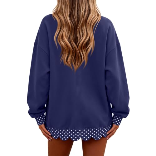 Mock Neck Sweatshirt Women Scalloped Edge Patchwork Polka Dot Pullover - image 2
