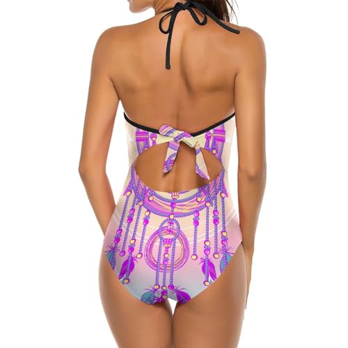 Costume de natation gainant imprimé plumes attrape-rêves confortable