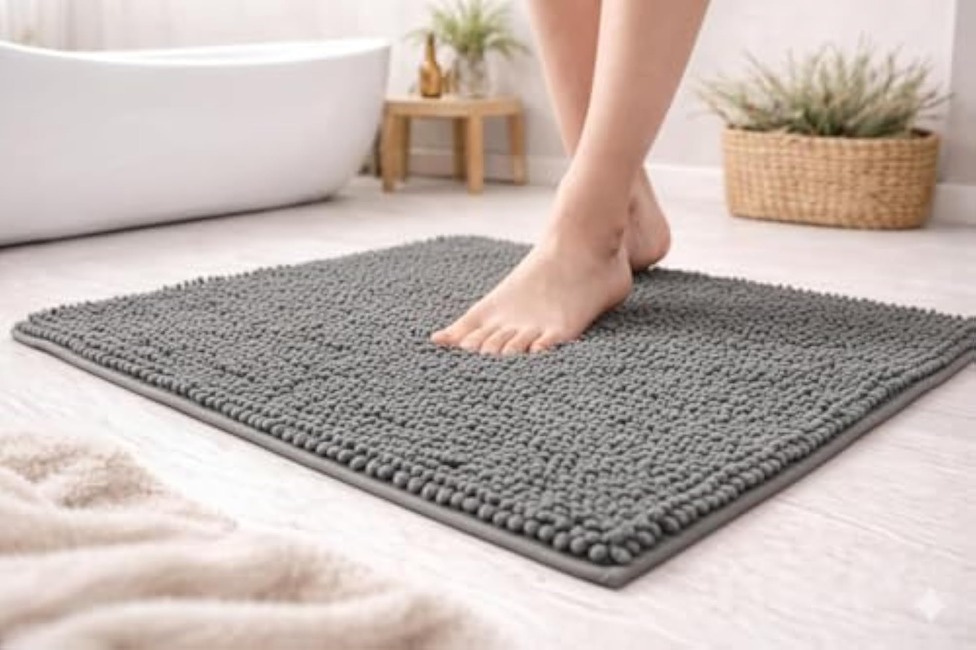 Microfiber Bath Mat, Anti-Slip Grey