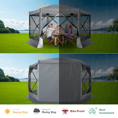 Image of COBIZI 12x12 FT Pop Up Canopy Extendable Tent, Gazebos On Clearance With Removable Roof, Screened In Gazebo,Screen Tents Portable carpas para patio for Outdoor Camping,Backyard, Garden, Grey(Upgraded)