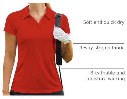 Image of PINSPARK Womens Golf Shirt Short Sleeve Polo V-Neck Quick Dry Tennis Tops | Moisture-wicking Breathable Fabric, Classic Collar, Slim Fit, Ideal for Golf Tennis Pickleball Casual