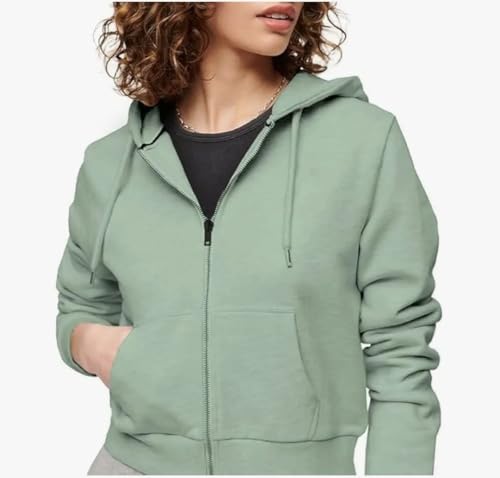 Image of Rabboni Women's Crop Fleece Hoodie Jacket | Full Sleeve Zip-Up Hooded Sweatshirt for Women & Girls | Soft Warm Casual Winter Wear Crop Hoodie