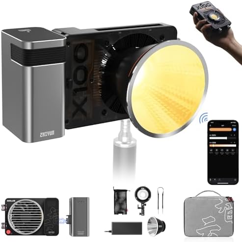 ZHIYUN MOLUS X100 Combo [Official] 100W LED COB Video Light 385g Studio Light with Detachable Grip Battery, Bowens Mount Kit, Bluetooth App Control, Music Mode, DC/PD Power Supply, 2700K-6500K