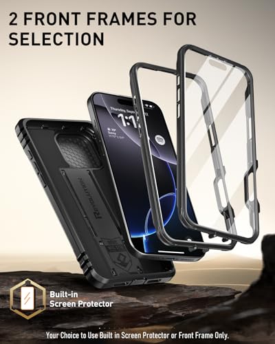Image of Poetic Revolution Case for iPhone 16 Pro Max 6.9 inch, [Slide Camera Cover], Full-Body Military Grade Rugged Shockproof Cover with Kickstand and Built-in-Screen Protector, Black