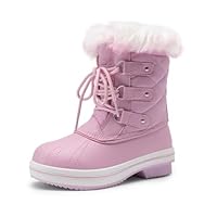 DREAM PAIRS Cozy Kids Snow Boots, Warm & Water-Resistant Winter Boots with Faux Fur for All-Day Play, Non-Slip Mid Calf Boots,Size 2 Little Kid,Pink,SDSB2225K
