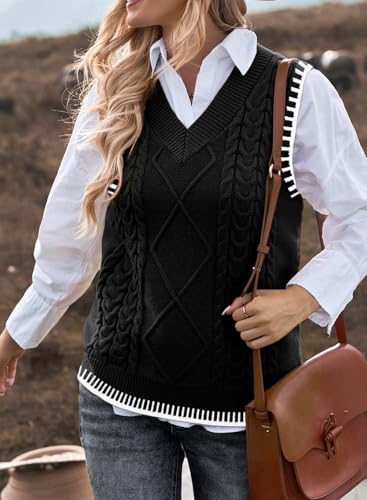 Image of EVALESS Oversized Sweater Vest for Women V Neck Sleeveless Solid Color Loose Pullover Sweater