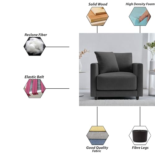 Image of Casaliving Dominic 1 Seater Sofa Set for Living Room (Black Fabric) Premium Fabric Sofa