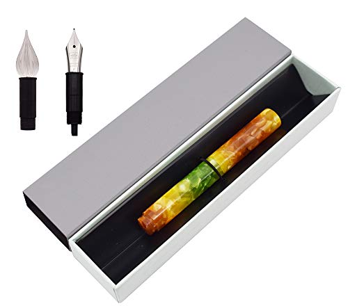 Lanxivi Wanwu Fountain Pen Fude Bent Nib And Glass Dip Pen Rainbow Illusion Celluloid Autumn Leaf Pocket Pen Calligraphy Set #TOP1