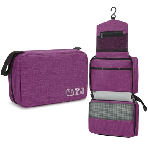 ALIIP Kulturbeutel zum Aufhängen, Kulturtasche zum Aufhängen für Herren und Damen Mehrere Fächer, Reise Kulturbeutel Reisekosmetiktasche für Toilettenartikel Zubehör, Toiletry Bag Lila