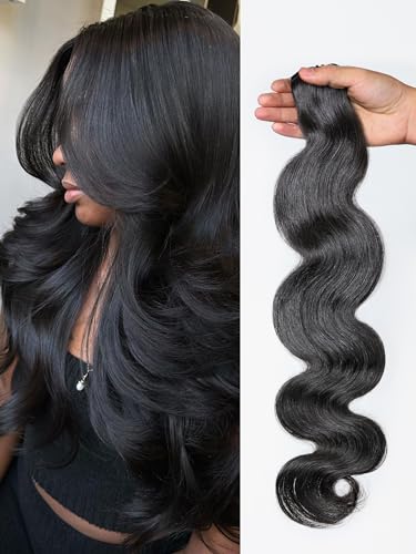 LUVME Body Wave Seamless Clip in Hair Extensions 110g 20 Inch Natural Black 100% Real Remy Human Hair Soft Full Volume Easy Clip Ins for Daily Wear Work Parties & Weddings