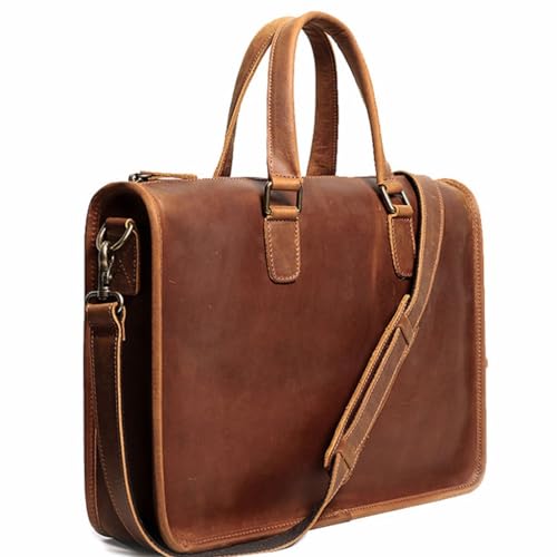 Portable briefcase, cowhide, shoulder crossbody computer bag, large capacity file bag, male