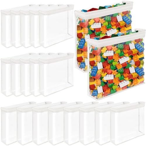 20 Pack Clear Toy Storage Bags PVC Organizing Bag with Zippered, Toys Storage Organizer with Portable Handheld?Waterproof Toy Bags for Board Games Clay, Building Blocks, Toys,White