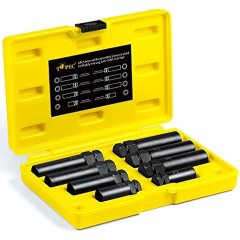 Topec 8Pcs Spline Lug Nut Socket Set, Wheel Lock Removal Kit for Spline Locking Lug Nuts, Spline Socket Set of 5, 6, 7, 12 Spline Lug Nut Key, CR-MO Steel Cover